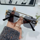 Fashion Metal Leopard Rimless Sunglasses Double Bridges Gradient Ocean Film Shades