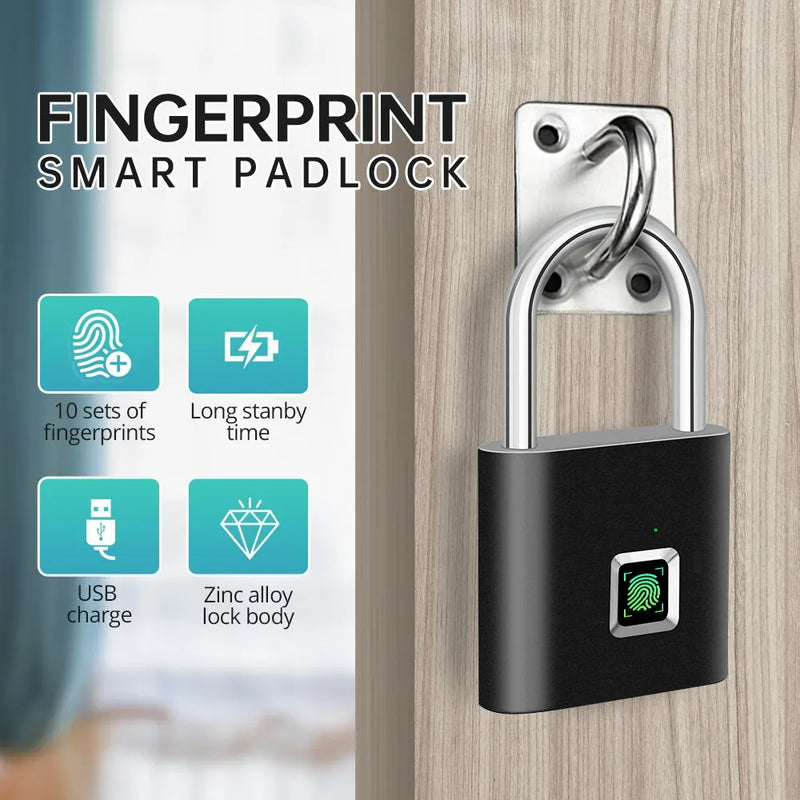 KERUI Keyless USB Charging Fingerprint Lock Smart Padlock Waterproof Door Lock 0.2sec Unlock Portable Anti-theft Padlock Zinc