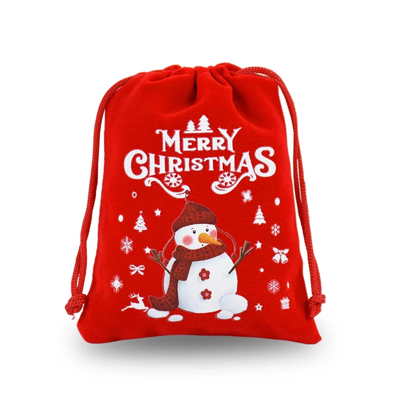 5pcs Red Christmas Velvet Bags Advent Calendar Drawstring Pouch Candy Snack Gift Bag Xmas Jewelry Packing Storage Bags New Year