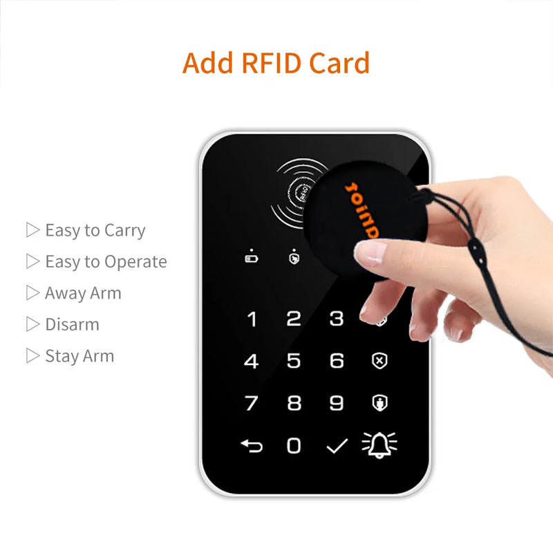 433MHz Wireless Touch Keyboard 2PCS RFID Card Arm Or Disarm Password Keypad For Home Security Alarm System Tuya Smart System