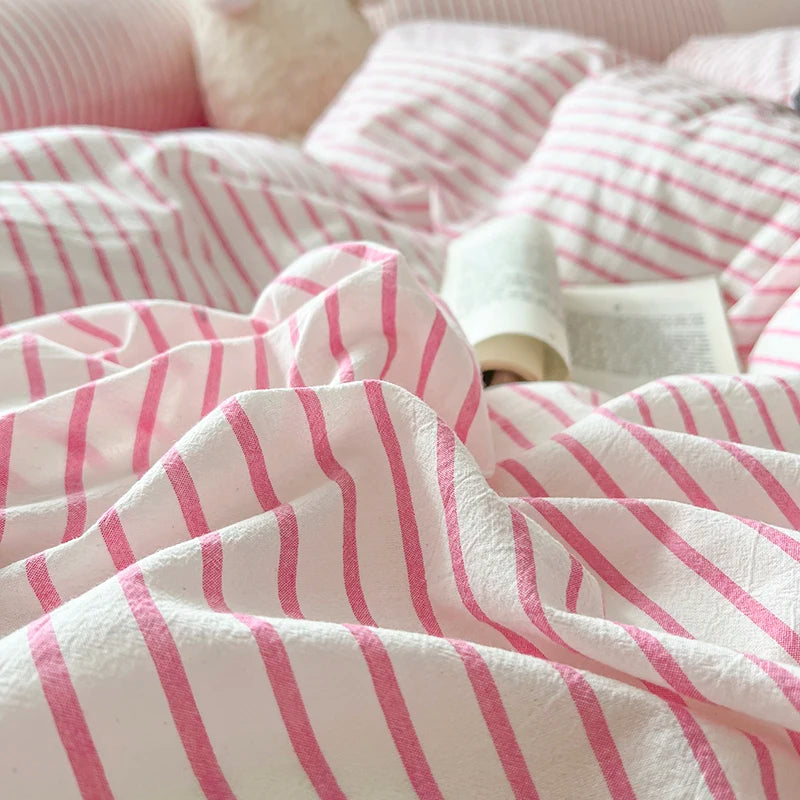 Stripe Style Duvet Cover Pillowcase with Bedsheet Soft Bed Linen Sets Skin-friendly Bedding Set for Home постельное бельё набор