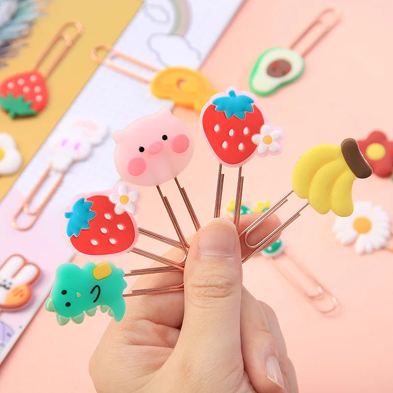 20Pcs/Lot Cute Cartoon Furit Animal Paper Clips Metal Paperclips Bookmarks Clips School Supplies Kawaii Office Accessories Gift