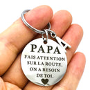 French PAPA FAIS ATTENTION SUR LA ROUTE Keychain Gifts for Dad Father's Day Gifts, Dad Birthday Christmas Gifts