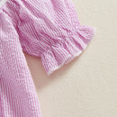 Toddler Girls Easter Outfit Bunny Embroidered Striped Short Sleeve Romper Jumpsuit Summer Clothing for Baby Girls