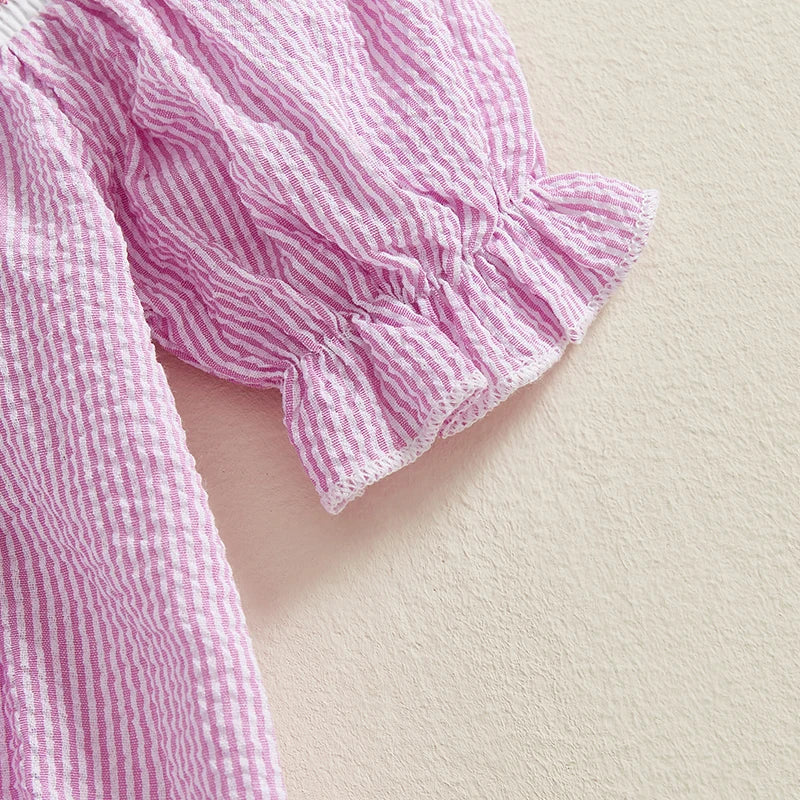 Toddler Girls Easter Outfit Bunny Embroidered Striped Short Sleeve Romper Jumpsuit Summer Clothing for Baby Girls