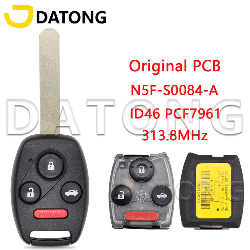 Datong World Car Remote Control Key For Honda Civic CRV HRV City ID46 PCF7961 S0084-A 313.8MHz S0087-A 433.9MHz Original Parts