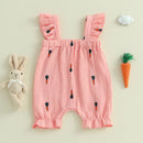 Toddler Boys Easter Outfits Bunny Print Short Sleeve Rompers Summer Clothes Jumpsuits with Carrot Applique