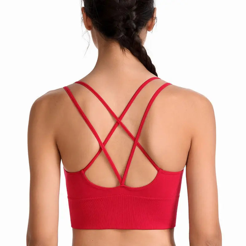 Fashion No Steel Ring Sports Underwear Cross Shoulder Straps Women's Breasts Shock Proof Cycling Yoga Fitness Gather Bra B53