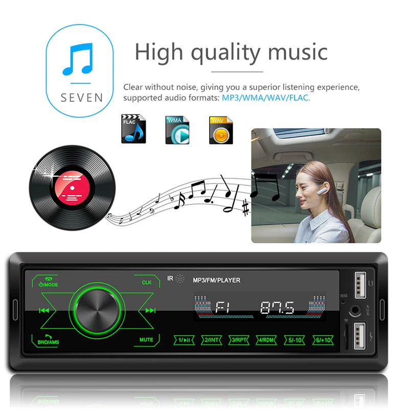 Podofo 1Din Double USB MP3 Player ISO Port Car Radio Key Touch USB 4 Channel Audio Output Bluetooth Remote Control Car Stereo