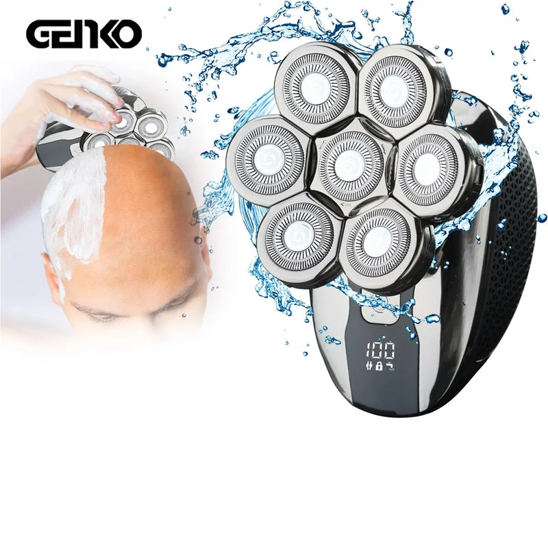 GENKO New Electric Shaver For Men High Quality 7D Independently Electric Razor Waterproof Bald Shaving Machine With Clipper