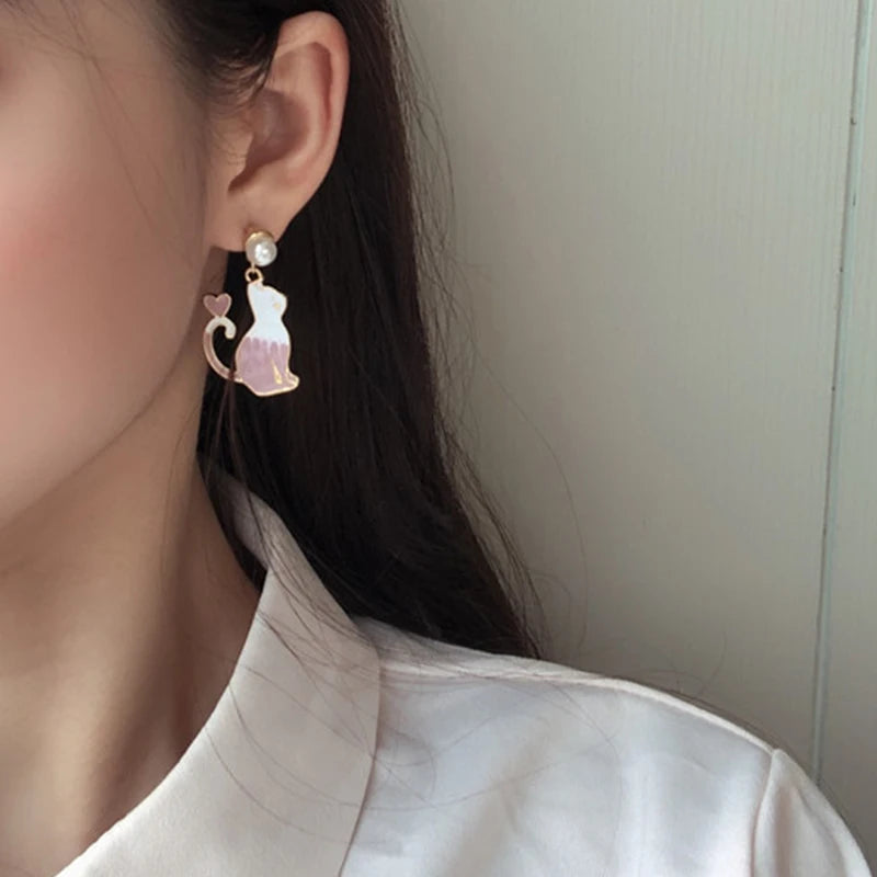 Cute Animal Asymmetric Cat Balloon Earrings For Women Fashion Cartoon Sweet Girl Drop Earrings Female Party Jewelry Gift