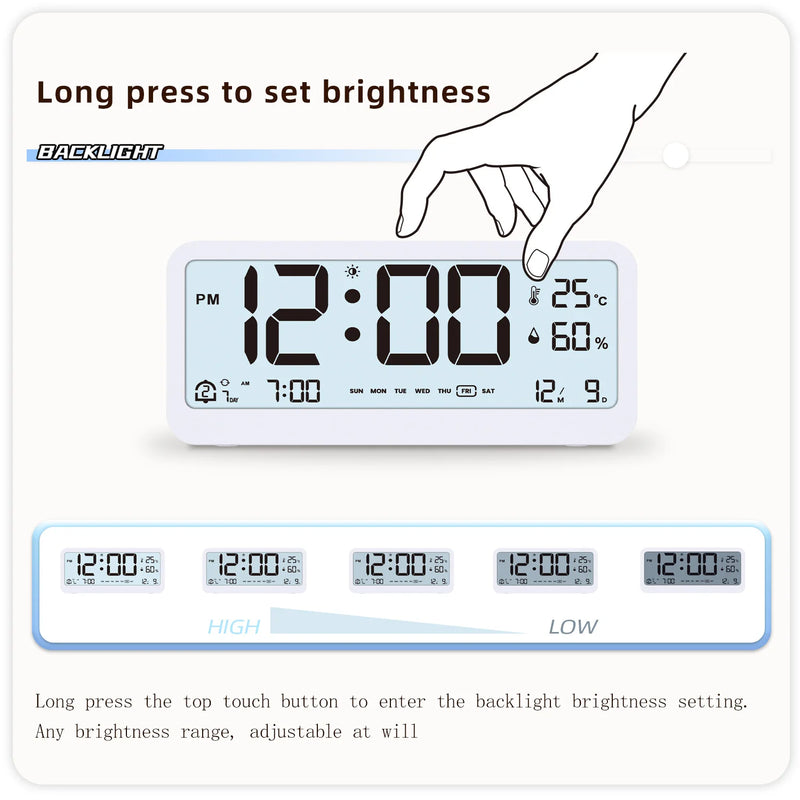 8001-EN Multifunctional Digital Clock LED Brightness Adjustable Temperature Humidity Displaying Alarm Clock with Dual  Modes