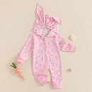 Adorable Toddler Easter  with Cute Bunny Ear Hood and Easter Egg Print - Long Sleeve Baby Romper for Spring Festivities