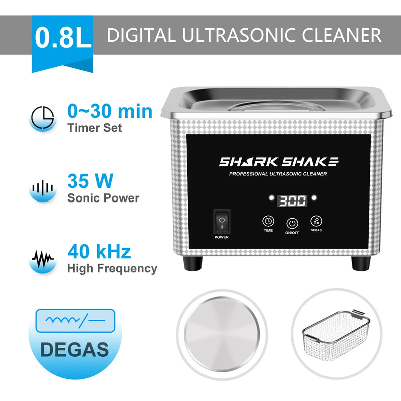 800ml Ultrasonic Cleaner Bath Timer Jewelry Brush Glasses Manicure Stones Cutters Dental Razor Parts Ultrasound Sonic