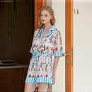 [Pink Dessert Dog] Summer Short-sleeved Pajamas Women's Ice Silk Thin Loose Large Size Home Clothes Two-piece Suit