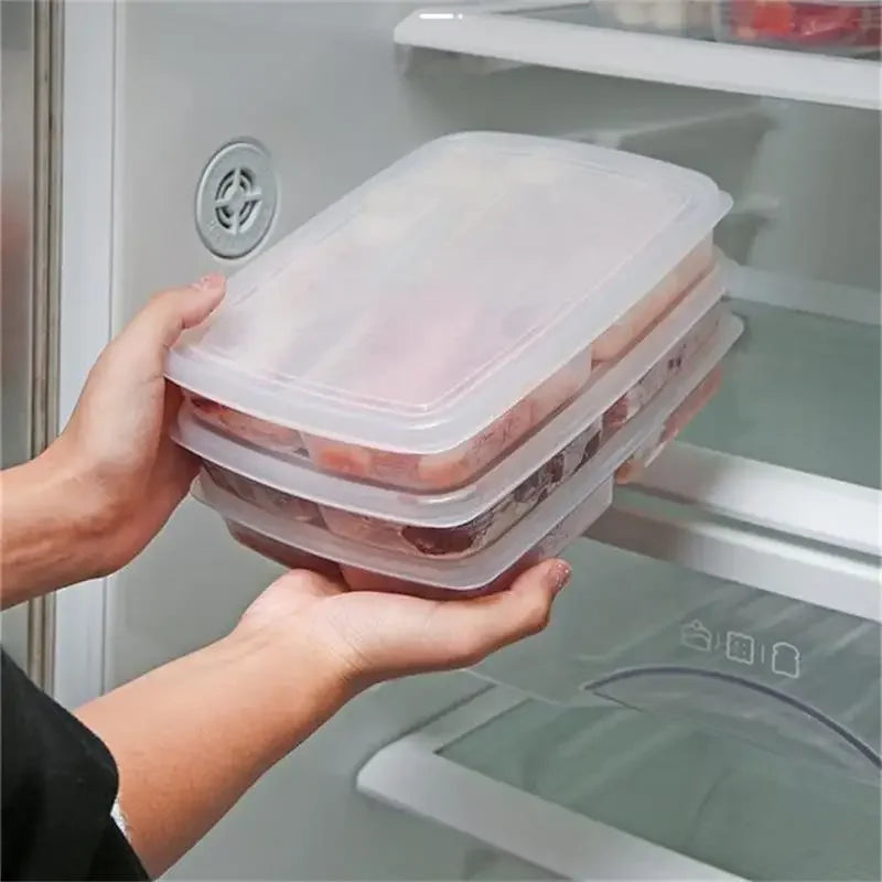 Food Storage Box with Four Compartments, Refrigerator Large Capacity, Frozen Meat Compartments, Premade Food Containers