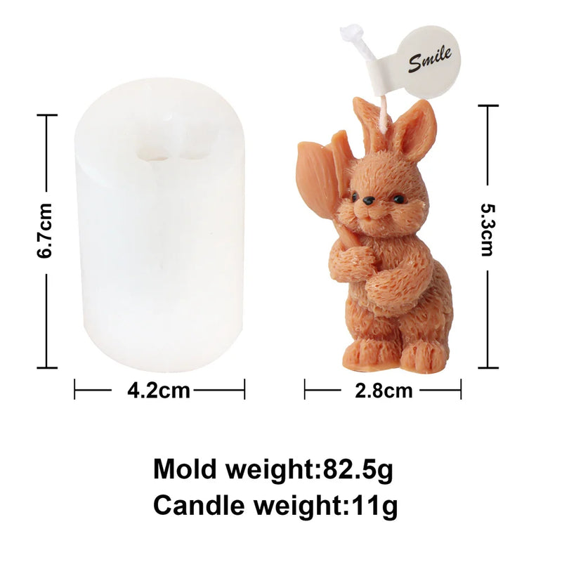 Easter Bunny Candle Mold 3D Rabbit Candle Silicone Molds Easter Bunny Resin Casting Mould for DIY Candle Making Polymer Clay