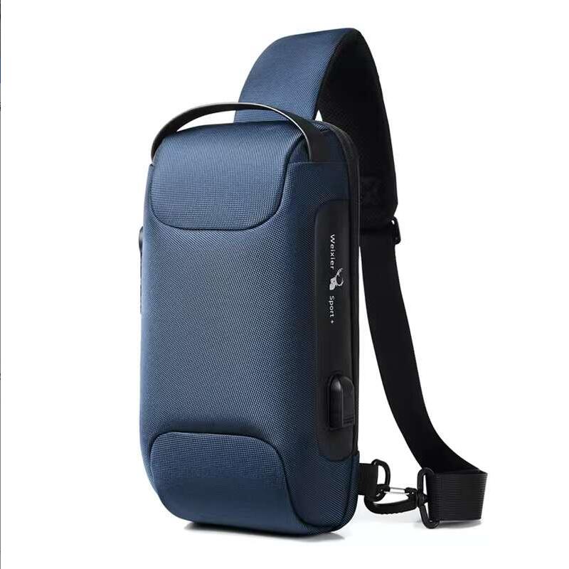 WEIXIER Shoulder Bag for Men Waterproof USB Man Crossbody Bag Anti-Theft Short Travel Messenger Sling Fashion Designer Chest Bag