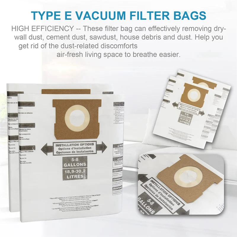 7 Pcs Universal Dry Vac Dust Bag 5 To 8 Gallon Vacuum Cleaners for Shop Vac 5-8 Gallon Ridgid VF Dust Bags