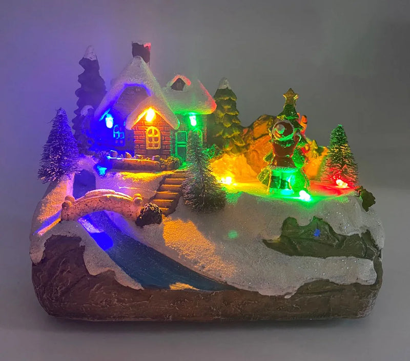 LED Christmas Castle House Decoration Gift Decor Christmas Snow Village Statue set Lights up Holiday Festival Xmas Ornaments