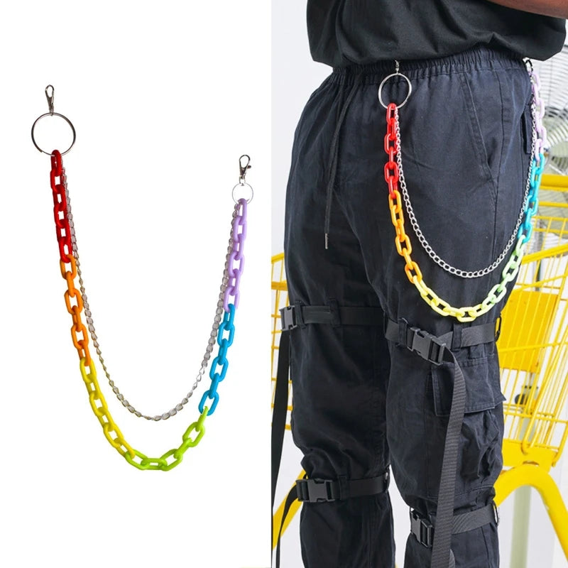 Rainbow Acrylic Wallet Chains Black Jean Rock Punk Keychain Pants Belt Chain Jean Chains for Men Key Metal Wallet Chain M6CD