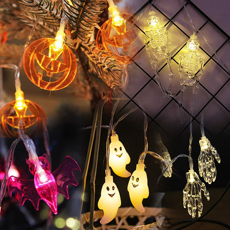 2024 Halloween Party Led String Lights Pumpkin Ghost Spider Web Hanging Lamp for Halloween Home Indoor Outdoor Decoration Props