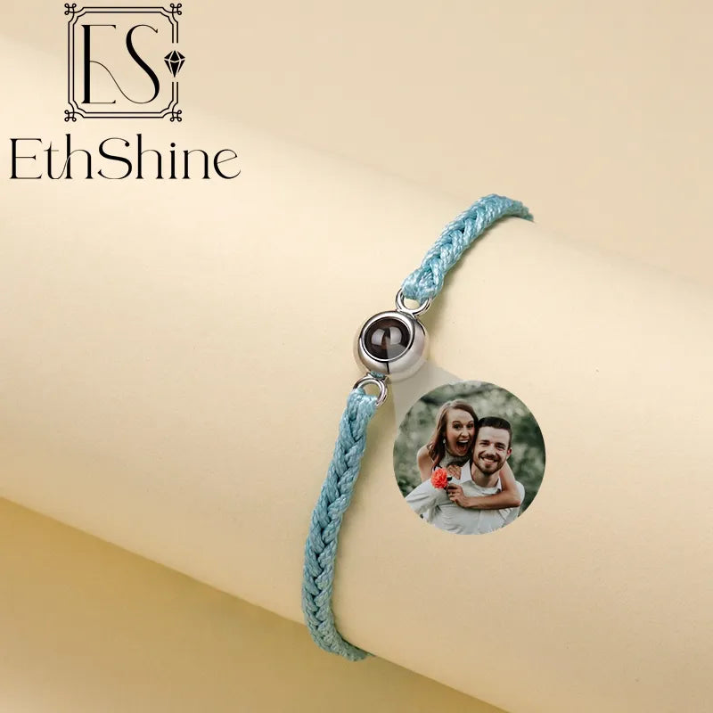 EthShine Personalized Circle Photo Bracelet Custom Projection Photo Bracelets Couple Memorial Jewelry Christmas Gift Women Men