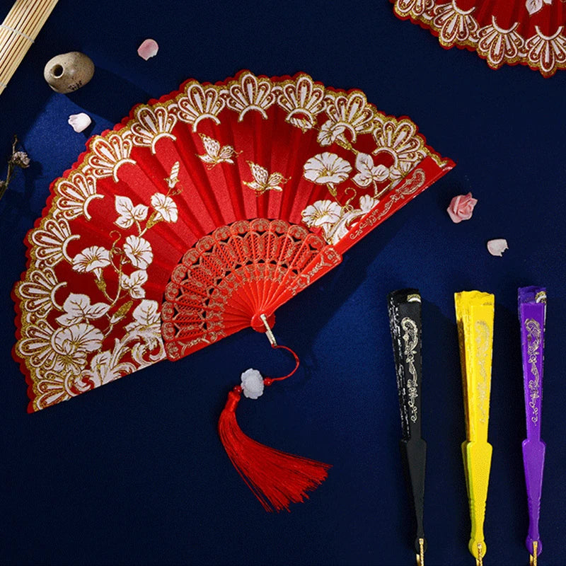 Handmade Embroidery Hot Stamping Chinese Folding Fan Dance Performance Props Living Room Tabletop Home Decoration Gifts