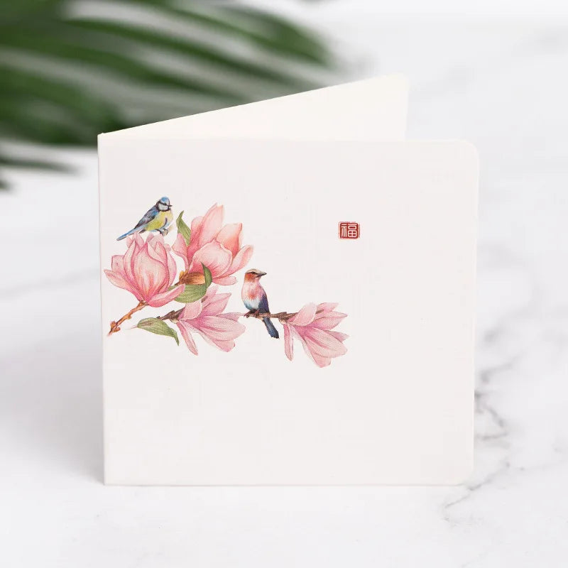 10Pcs/Set Chinese Style Flower Bird Greeting Cards Birthday Wedding Thank You Blessing Card Invitations for Mothers Father's Day