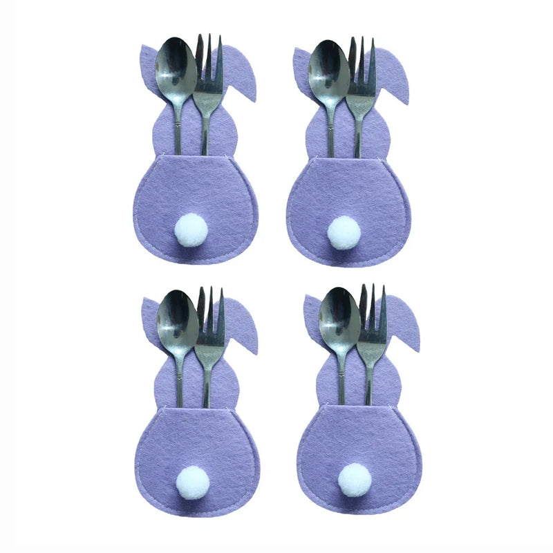 4Pcs/set Easter Knife Fork Bags Non-woven Cartoon Sheep Easter Rabbit Cutlery Holder Bag Tableware Organizer Easter Decorations
