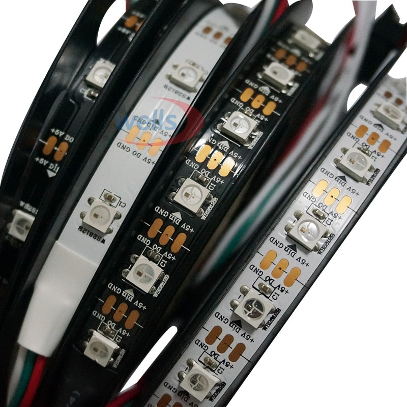 WS2812B Smart pixel led strip light;1m/2m/3m/5m WS2812 IC;30/60/144 pixels/leds/m;IP30/IP65/IP67,DC5V full color lamp tape