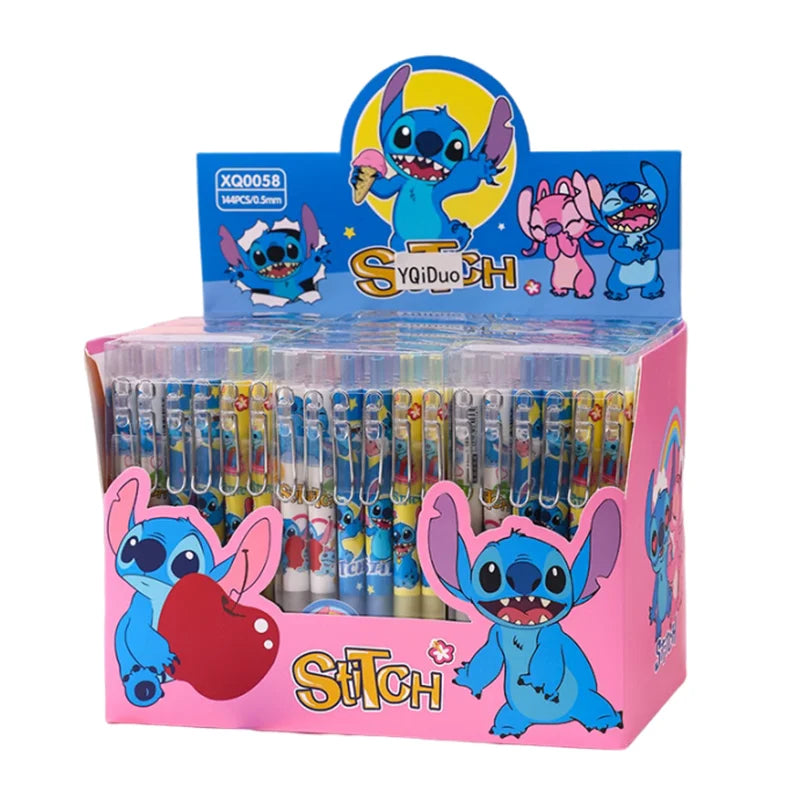 Disney 12pcs Gel Pens Cartoon Stitch New Pressing Pen Black Water Ink 0.5mm Cute Signature Pen Stationery Student children Gift