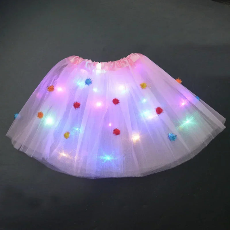 Princess Girl Butterfly Light Fairy Tutu LED Skirt Glow Flower Headband Birthday Gift Fancy Party Christmas Halloween Festival