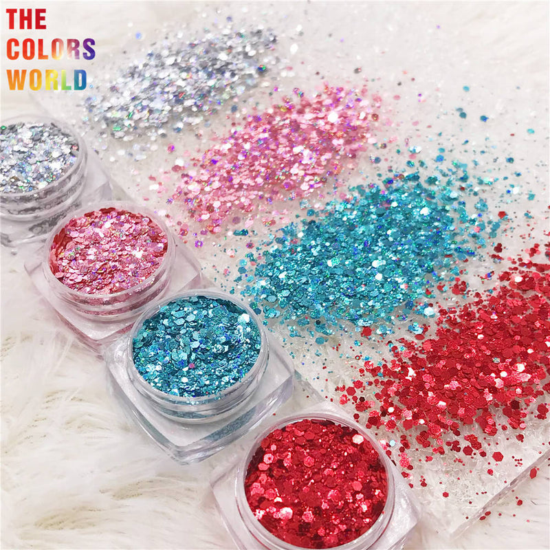 TCT-415 Mix Color Chunky Shinning Laser Nail Glitter Nail Art Decoration Body Art Tumbler Crafts Accessories Festival Supplier