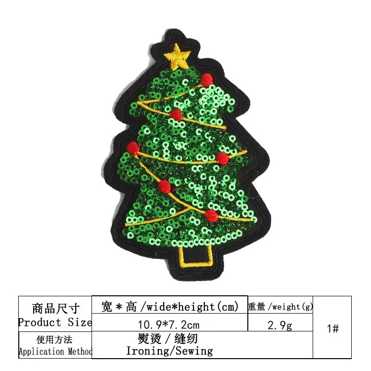 Big Sequined Christmas Appliques Bear Reindeer Santa Snow Tree Cartoon Iron on Patches Festival Decorative Stickers for Clothing