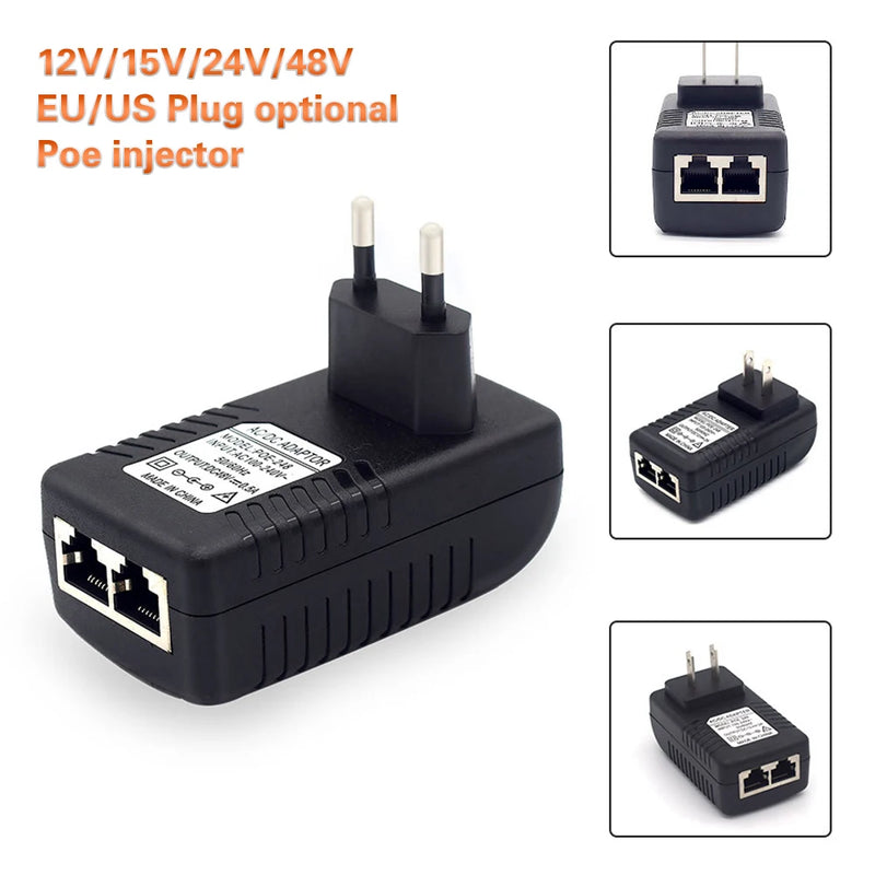 PEGATAH 100Mbps Passive POE Injector 12V2A/15V1A/24V1A/48V0.5A Output  For POE Cam POE Adapter For IP Camera AP