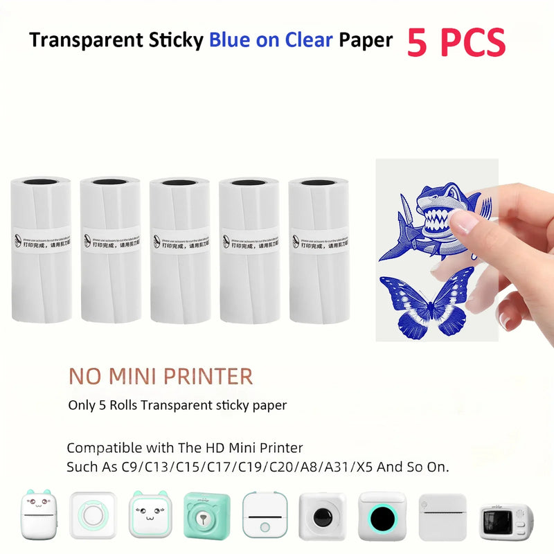 Mini Thermal Transparent Sticky Color On Clear Self-Adhesive Paper 57x25mm Used For Micro Thermal Printer Photo Printing Paper