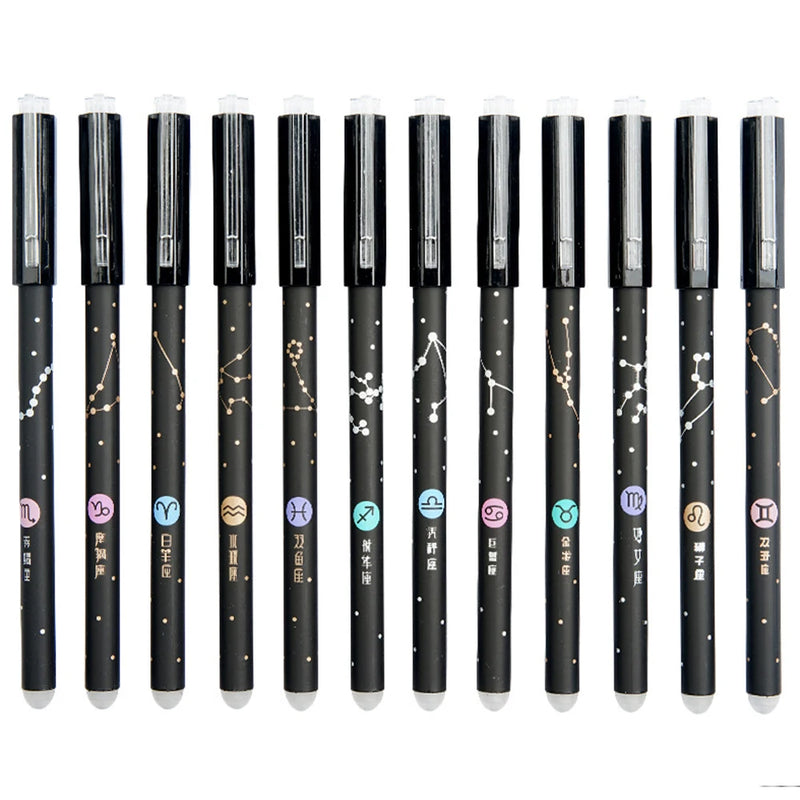 12 Pcs/Set Constellation Erasable Gel Pens School Office Writing Tools Kawaii Neutral Pen Stationery Gift 0.5mm Black Blue Ink