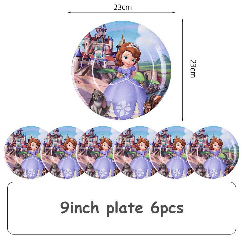 Disney Princess Sofia Theme Birthday Party Decoration Baby Shower Girl Party Cartoon Tableware Set Balloons Decor Event Supplies