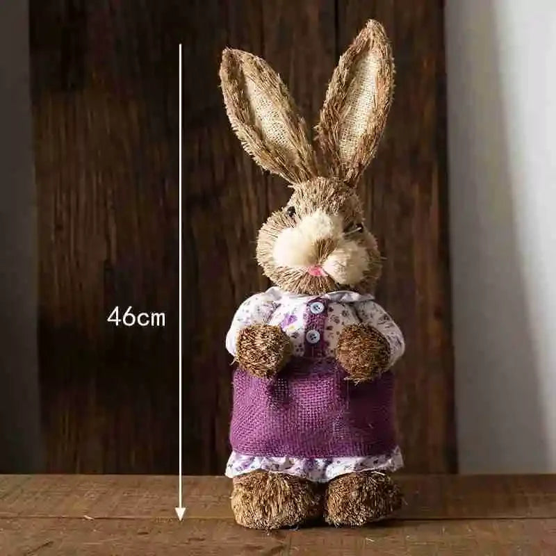 46cm Straw Woven Bunny Straw Rabbit Decoration Ornament Easter Holiday Decors Sculptures & Statuette Yard Party Home Supply