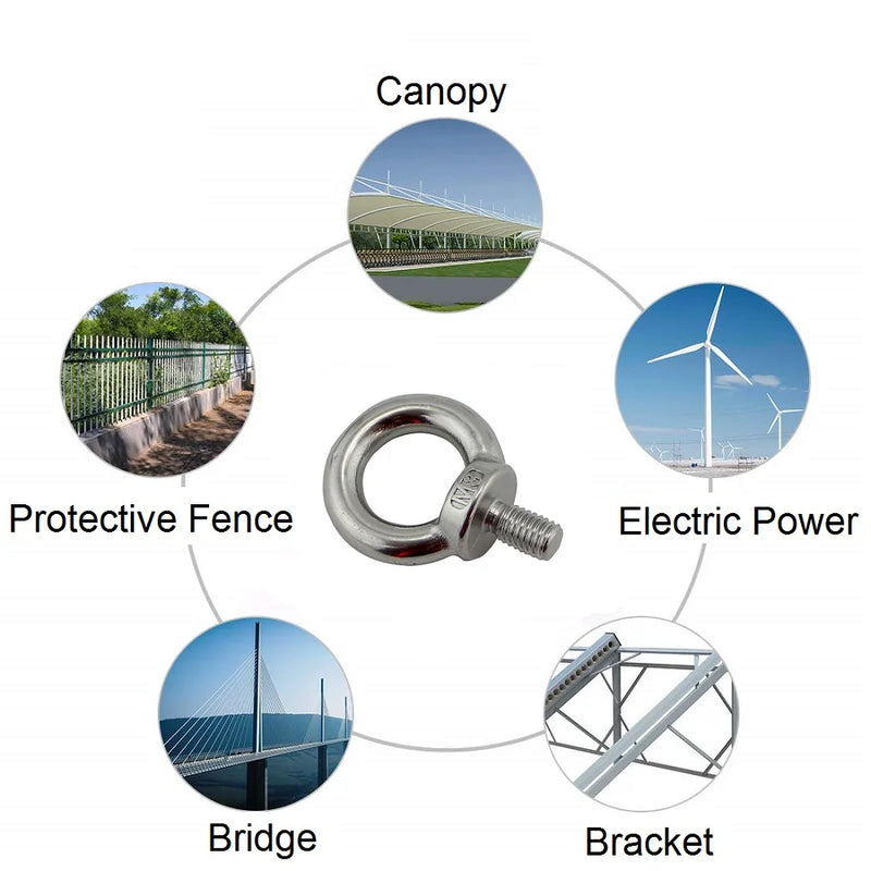 JIS1168 Lifting Eye Bolt Screw 304 Stainless Steel Sliver Heavy Duty M6 M8 M10 M12 For Wire Rope Lifting