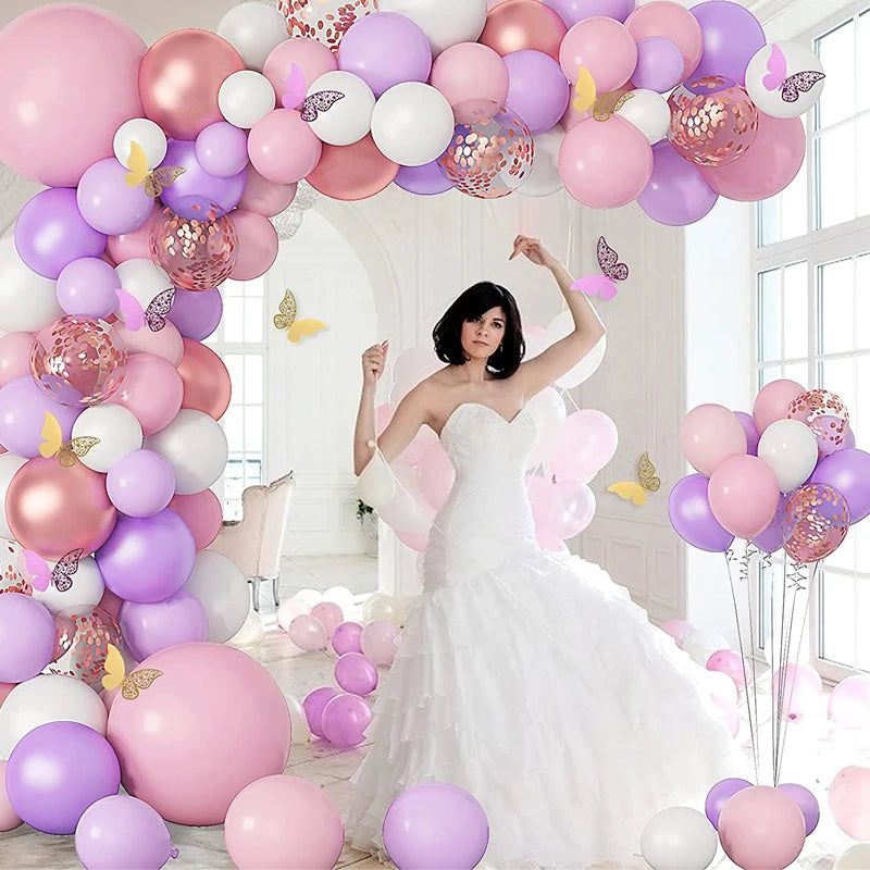 Pastel Balloon Garland Arch Kit Purple And Pink Balloons Birthday Party Decoration Set For Girl Baby Shower Conffeti Balloons