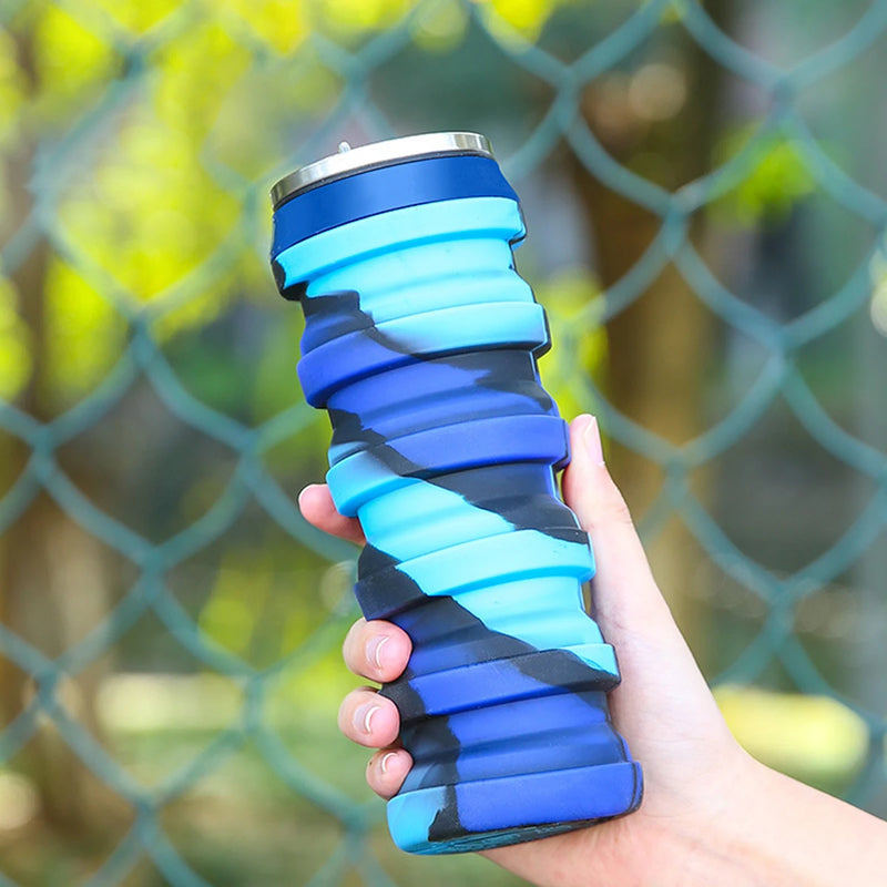 Leeseph Collapsible Water Bottle Silicone Folding Cup Canned Foldable Leakproof Sports Water Bottle-480ML