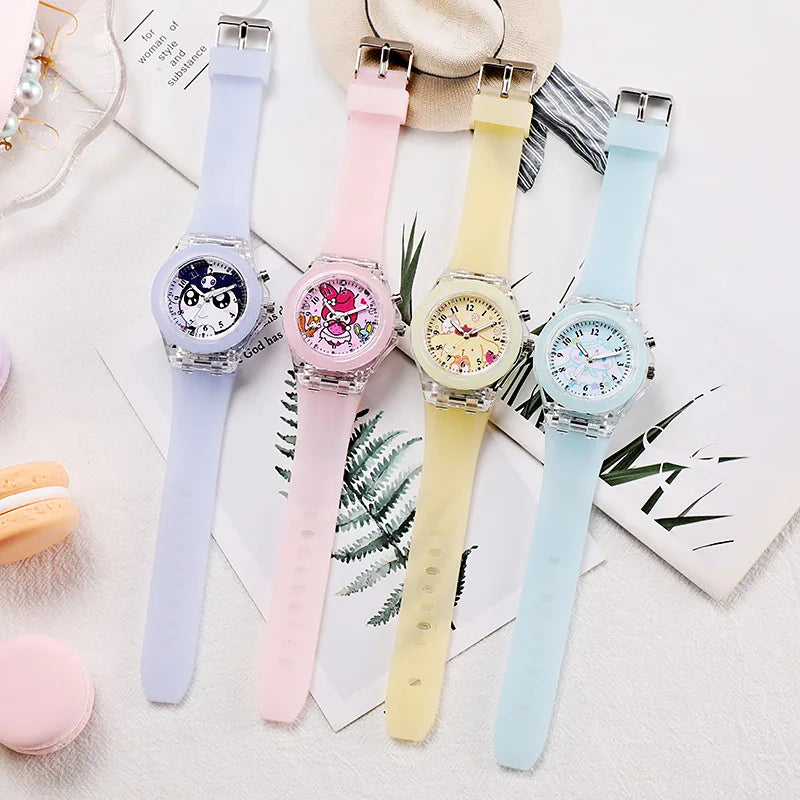 Sanrio Hello Kitty Watches Kawaii Kuromi My Melody Cinnamoroll Student Children LED Luminous Bracelet Watch Kids Birthday Gifts