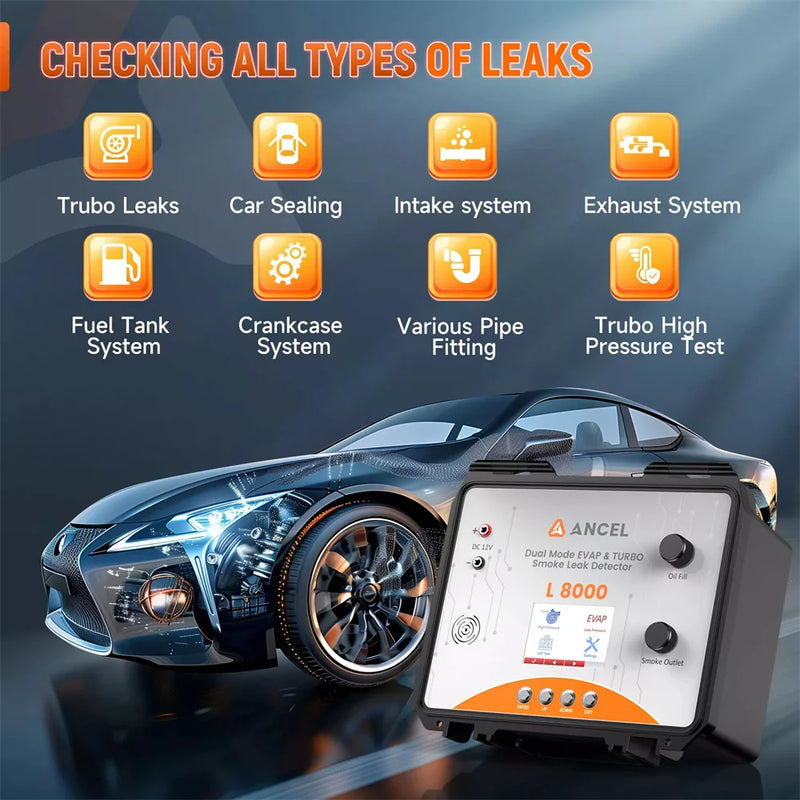 ANCEL L8000 Car Digital Smoke Leak Detector Built-in Air Pump EVAP Turbo System Smoke Leak Tester Pipe Leakage Analyzer Tester