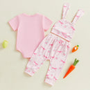 Adorable Baby Girls Easter Bunny Outfit Set with Romper Pants and Hat - Short Sleeve with Bow Pattern - 3 Pieces