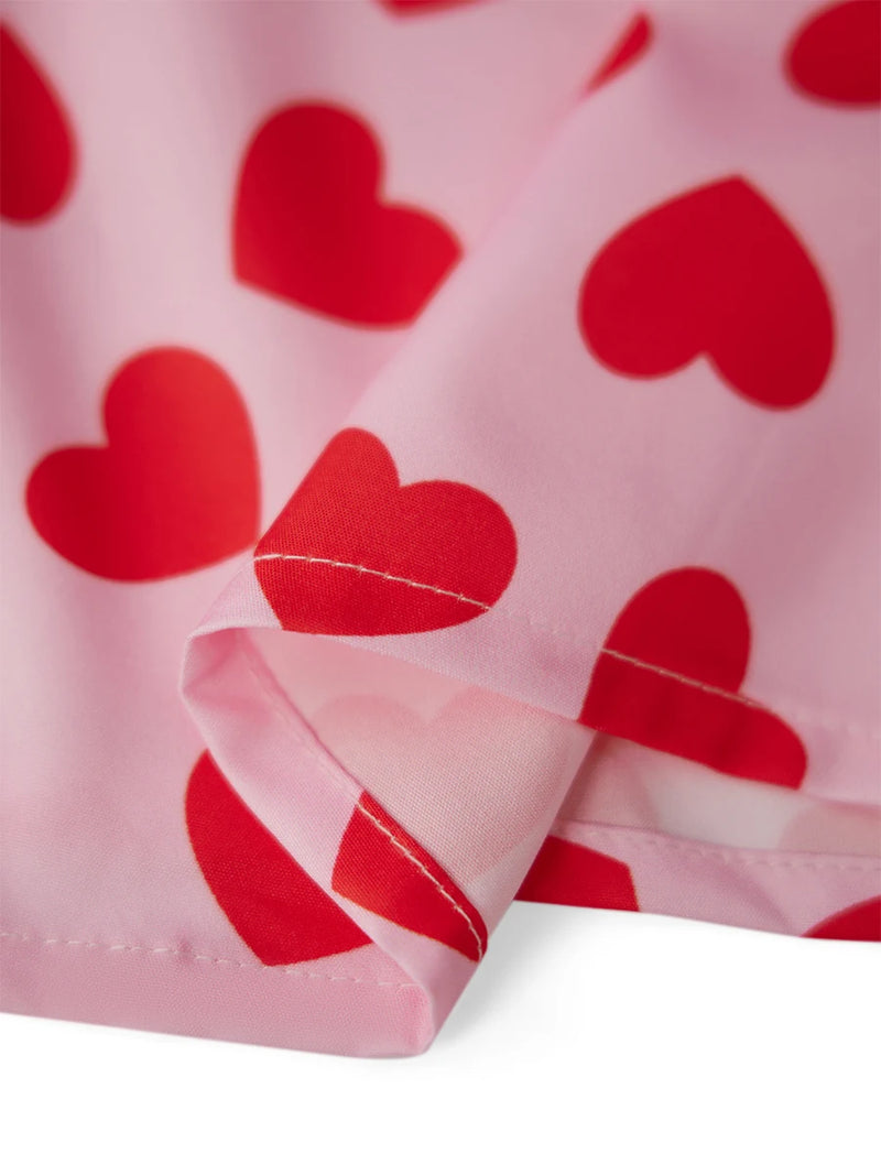 Women s Valentine s Day Pajama Set with Heart Print Short Sleeve Top and Drawstring Shorts Cute Sleepwear Loungewear Set for