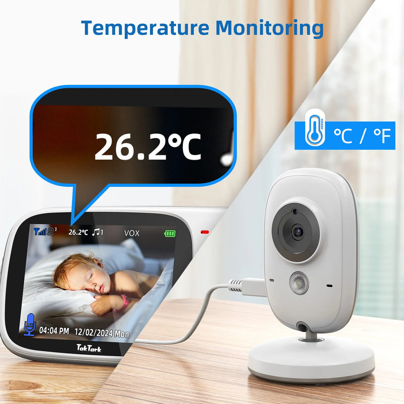 TakTark 3.2 Inch Wireless Video Baby Monitor With Lullabies Auto Night Vision Two Way Intercom Temperature Monitoring Babysitter