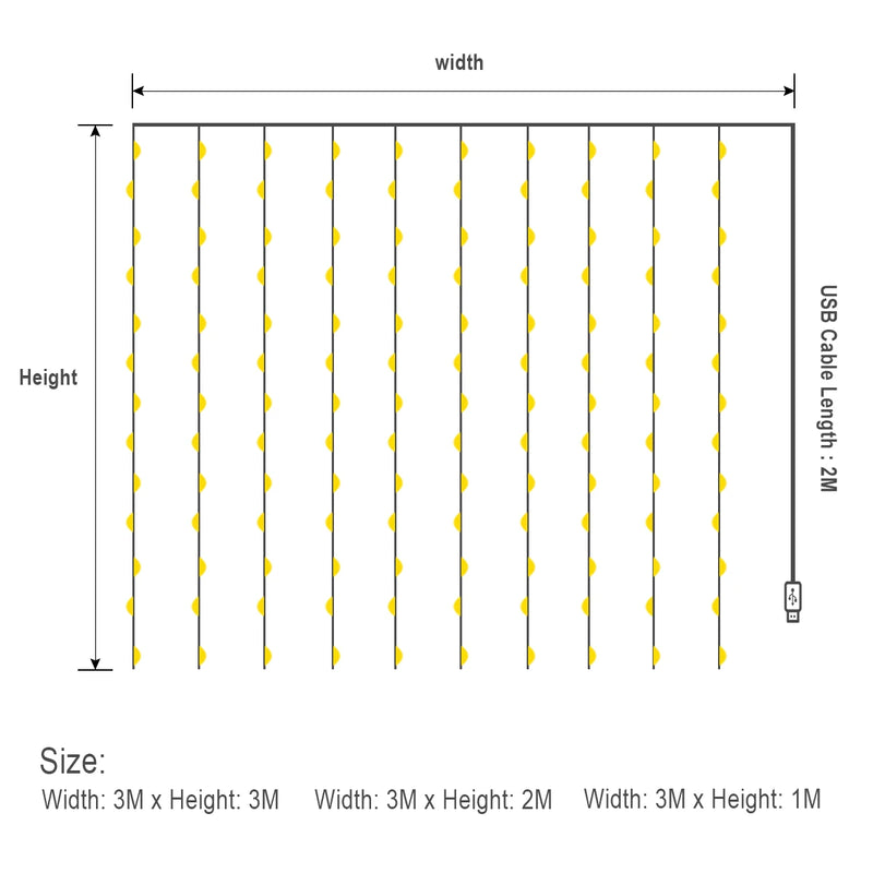 3M LED Curtain Lights with USB Remote Control Fairy Garland Lamp for Wedding Birthday New Year Party Decor Holiday Gift