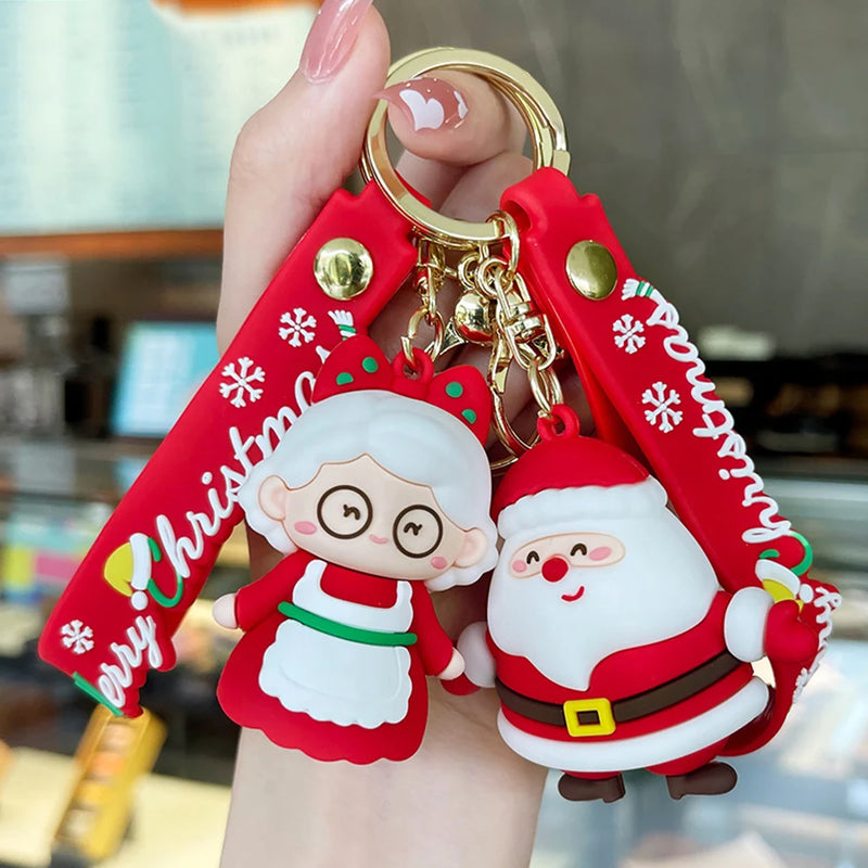 Santa Claus Couple Keychain Cute Cartoon Christmas Car Accessories Backpack Bag Phone Hanger Creative Gift Holiday Decoration